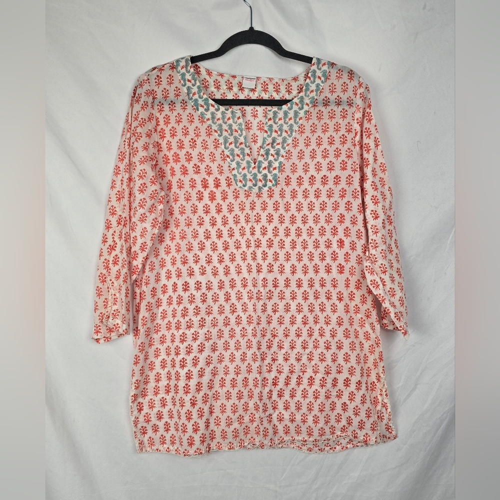 Rikshaw Design Beachy Comfy Boho Seahorse Artsy Boxy Tunic Top sz L